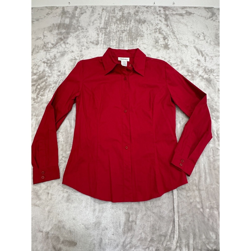 Chadwicks Shirt Blouse Button‎ Up Women's Size Medium Red Long Sleeve EUC